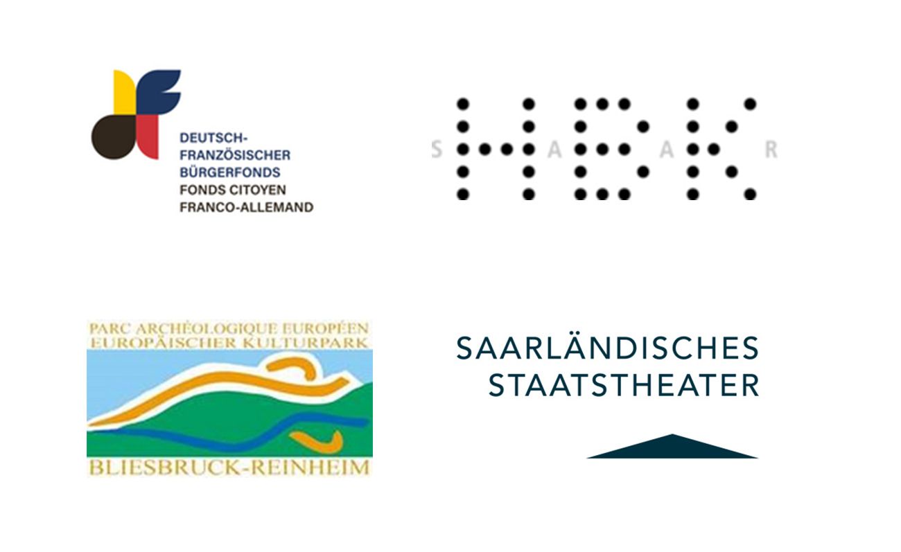 Logos : Fonds Citoyen Franco-Allemand, HBK Saar, Parc archéologique européen de Bliesbruck Reinheim et Ville de Sarreguemines